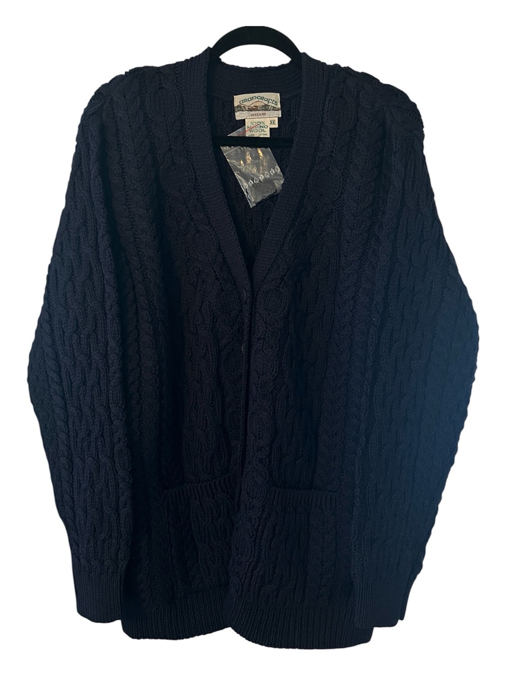 Aran Crafts Navy Blue Merino Cardigan Sweater Size XXL New